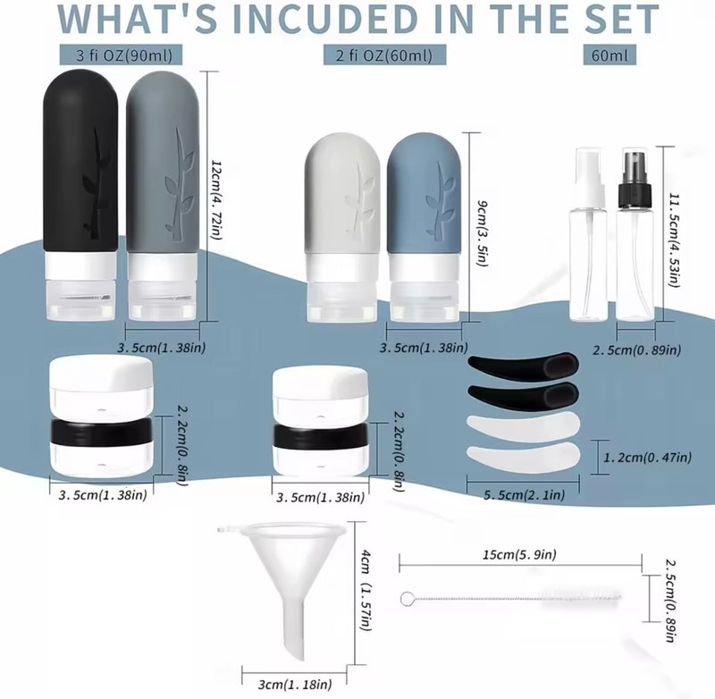 Kit de Viajes - 17 piezas antifugas aprobadas por TSA